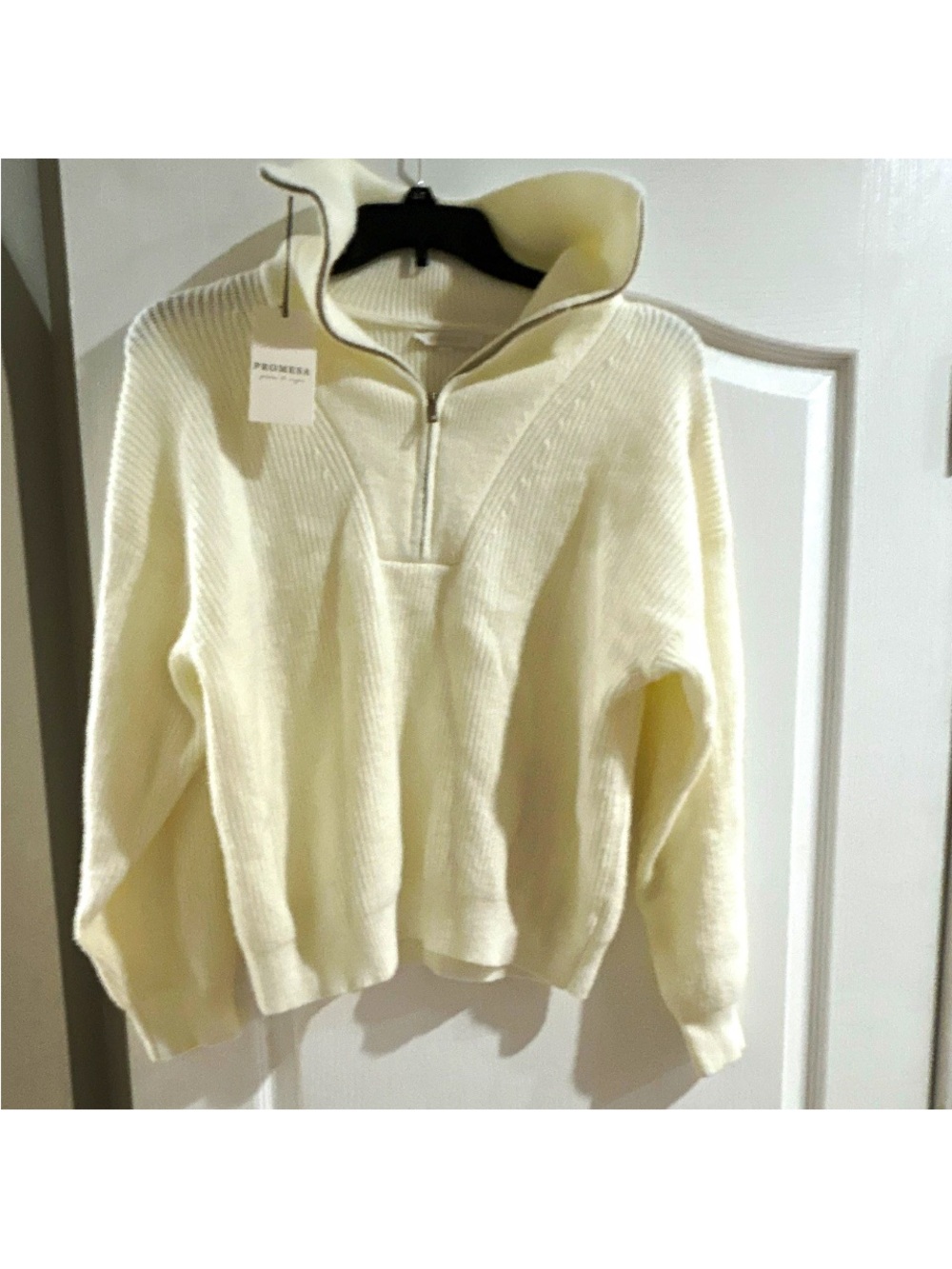 Promesa Cream Half-Zip Cowl Sweater